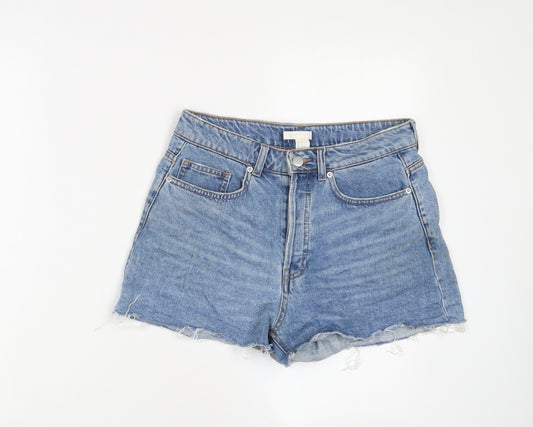 H&M Womens Blue Cotton Basic Shorts Size 10 Regular Button