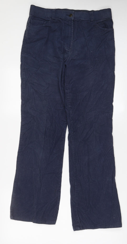 Marks and Spencer Womens Blue Cotton Trousers Size 14 L31 in Regular Zip