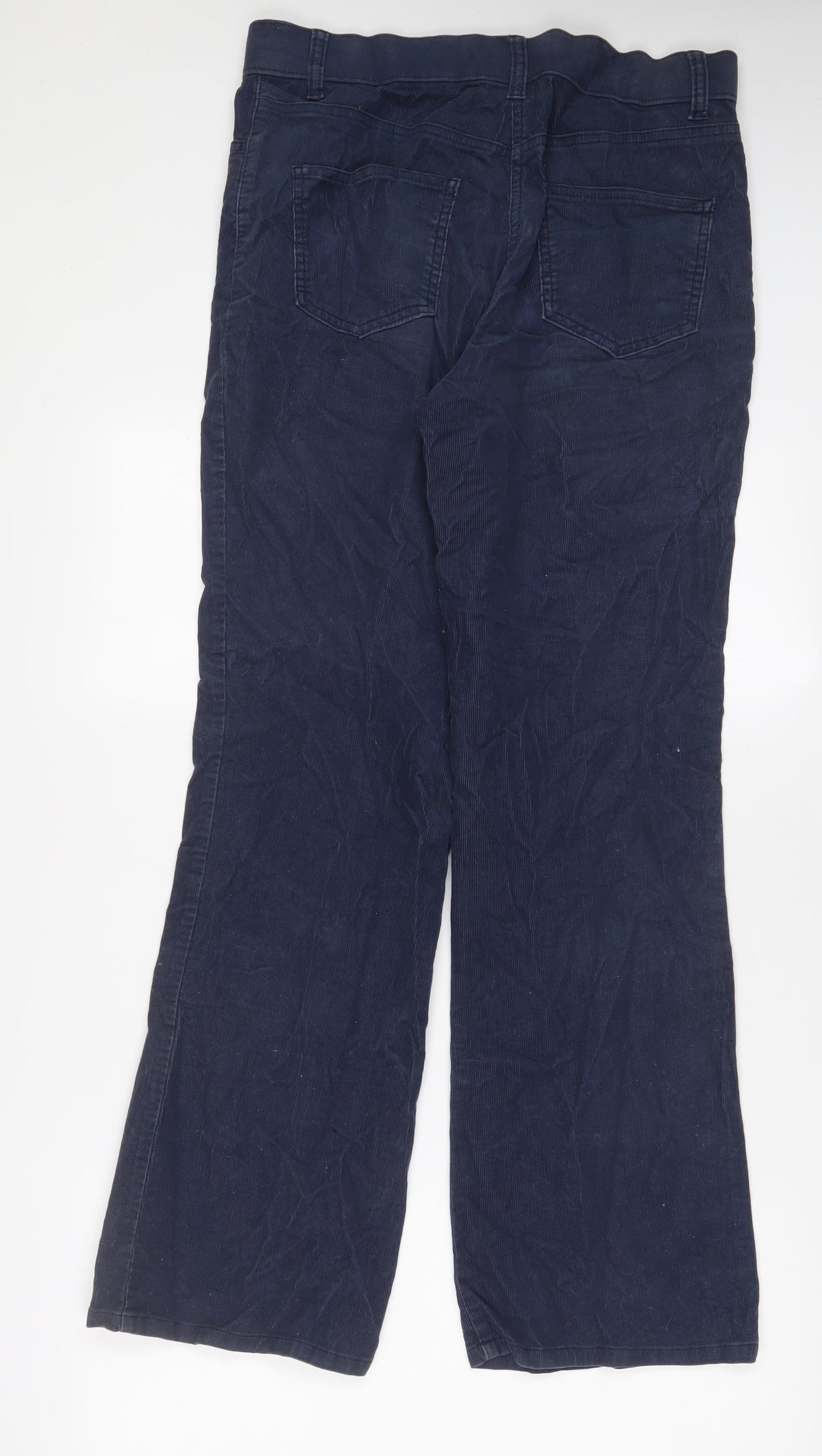 Marks and Spencer Womens Blue Cotton Trousers Size 14 L31 in Regular Zip