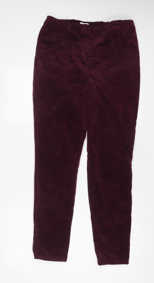 M&Co Womens Purple Cotton Trousers Size 14 L29 in Regular