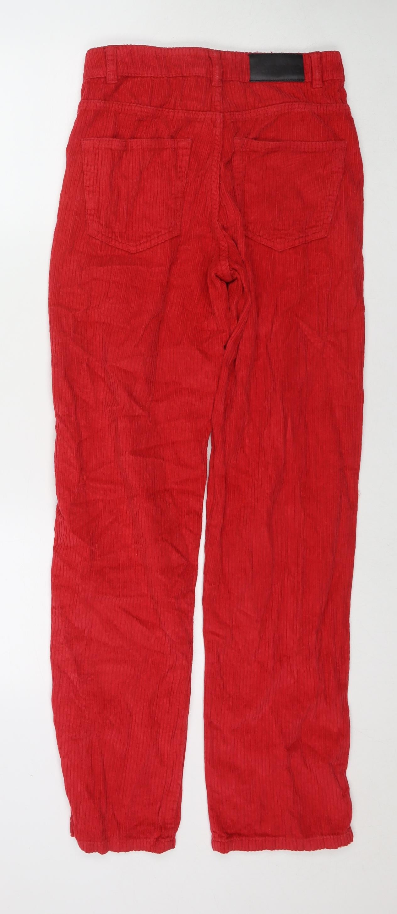 Bershka Womens Red Cotton Trousers Size 6 L30 in Regular Zip