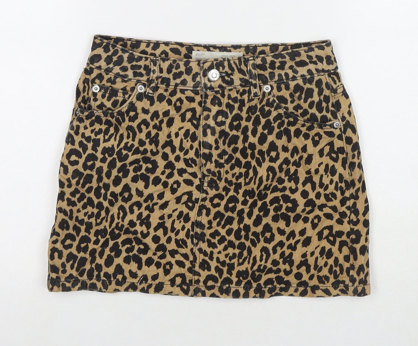 Topshop Womens Brown Animal Print Cotton Mini Skirt Size 6 Zip - Leopard Print