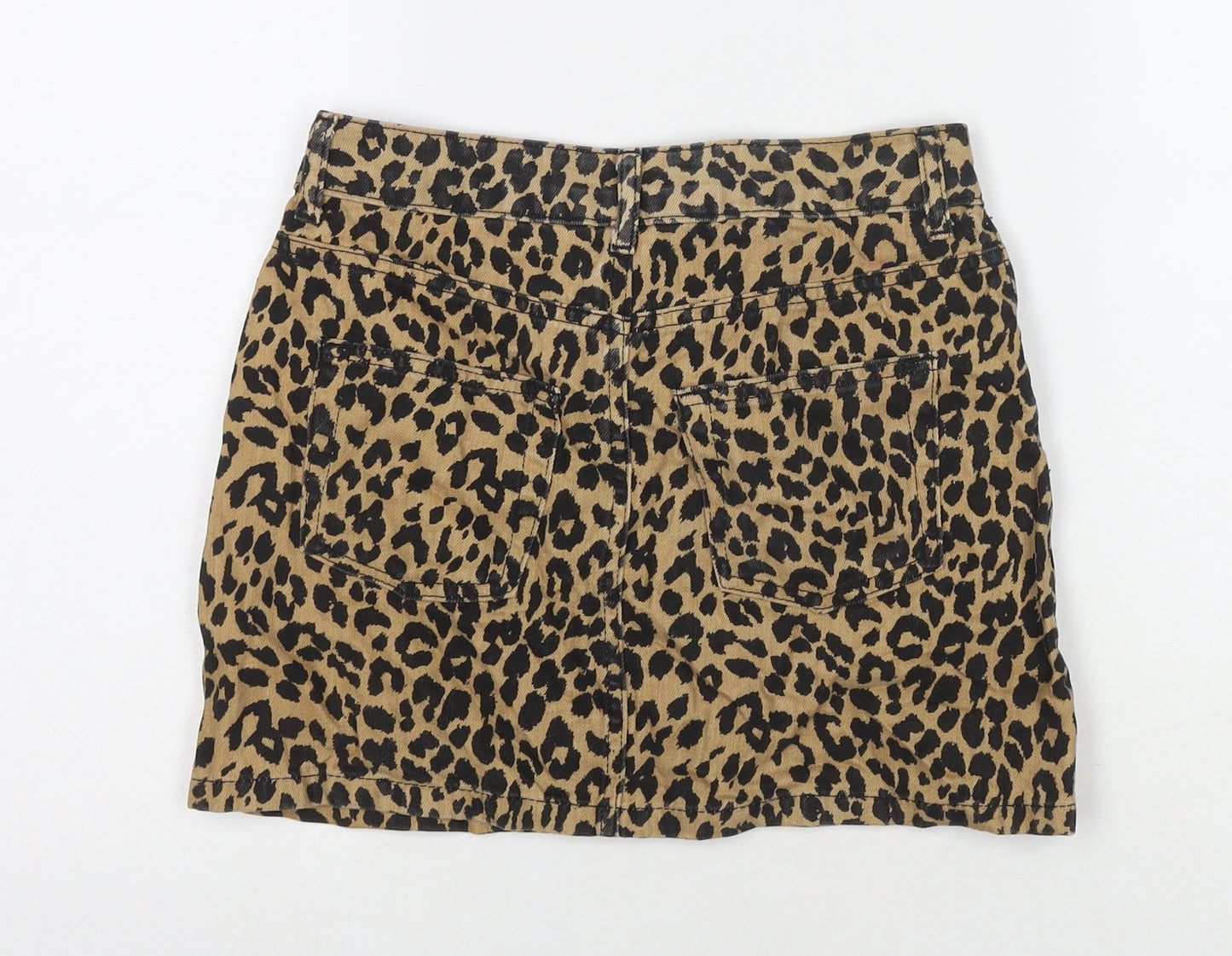 Topshop Womens Brown Animal Print Cotton Mini Skirt Size 6 Zip - Leopard Print