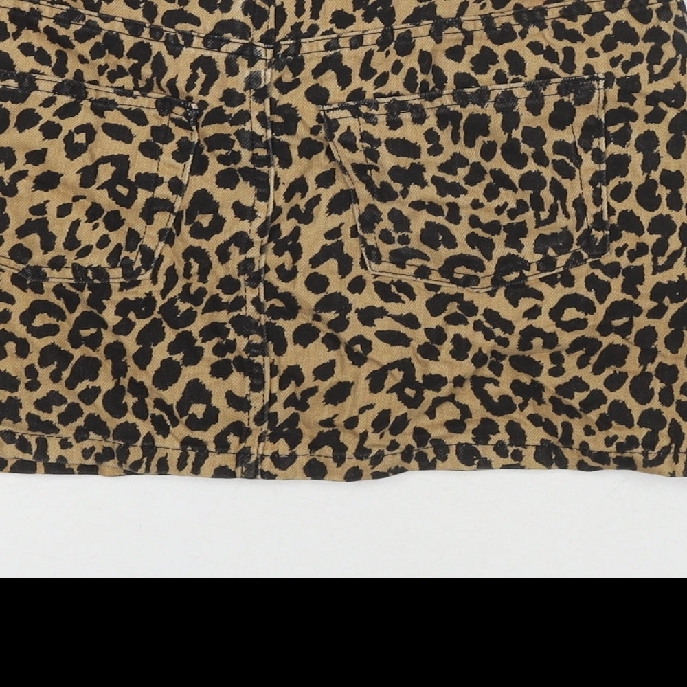 Topshop Womens Brown Animal Print Cotton Mini Skirt Size 6 Zip - Leopard Print