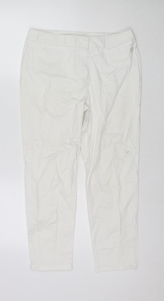 Marks and Spencer Womens White Cotton Chino Trousers Size 10 L23 in Regular Zip