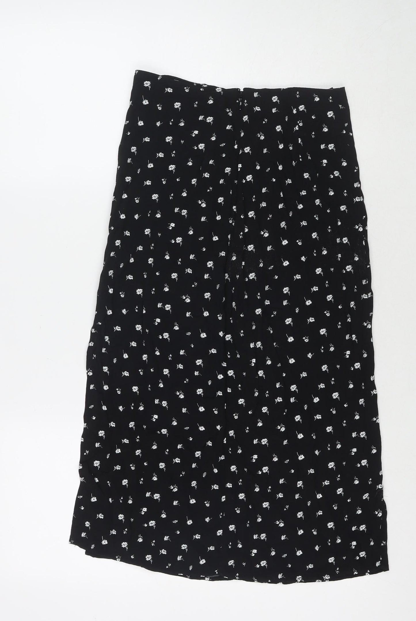 Divided by H&M Womens Black Floral Viscose A-Line Skirt Size 6 Zip - Side Slit(s)