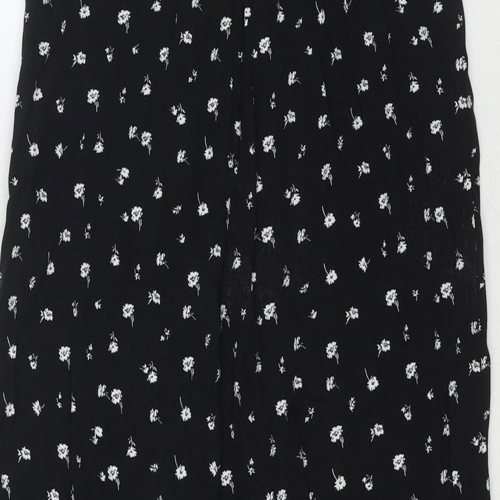 Divided by H&M Womens Black Floral Viscose A-Line Skirt Size 6 Zip - Side Slit(s)