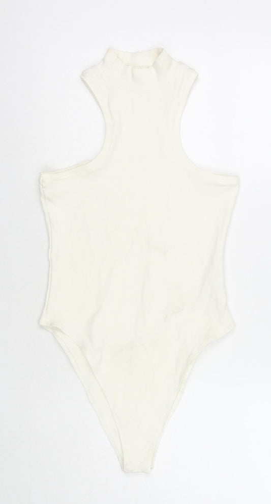 Zara Womens White Cotton Bodysuit One-Piece Size L Snap