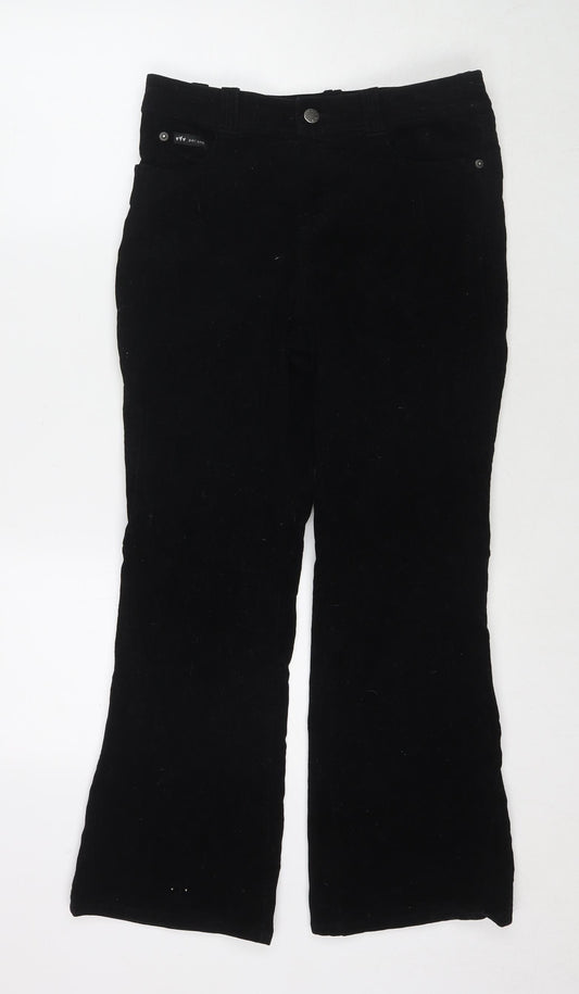 Per Una Womens Black Cotton Trousers Size 12 L27 in Regular Zip