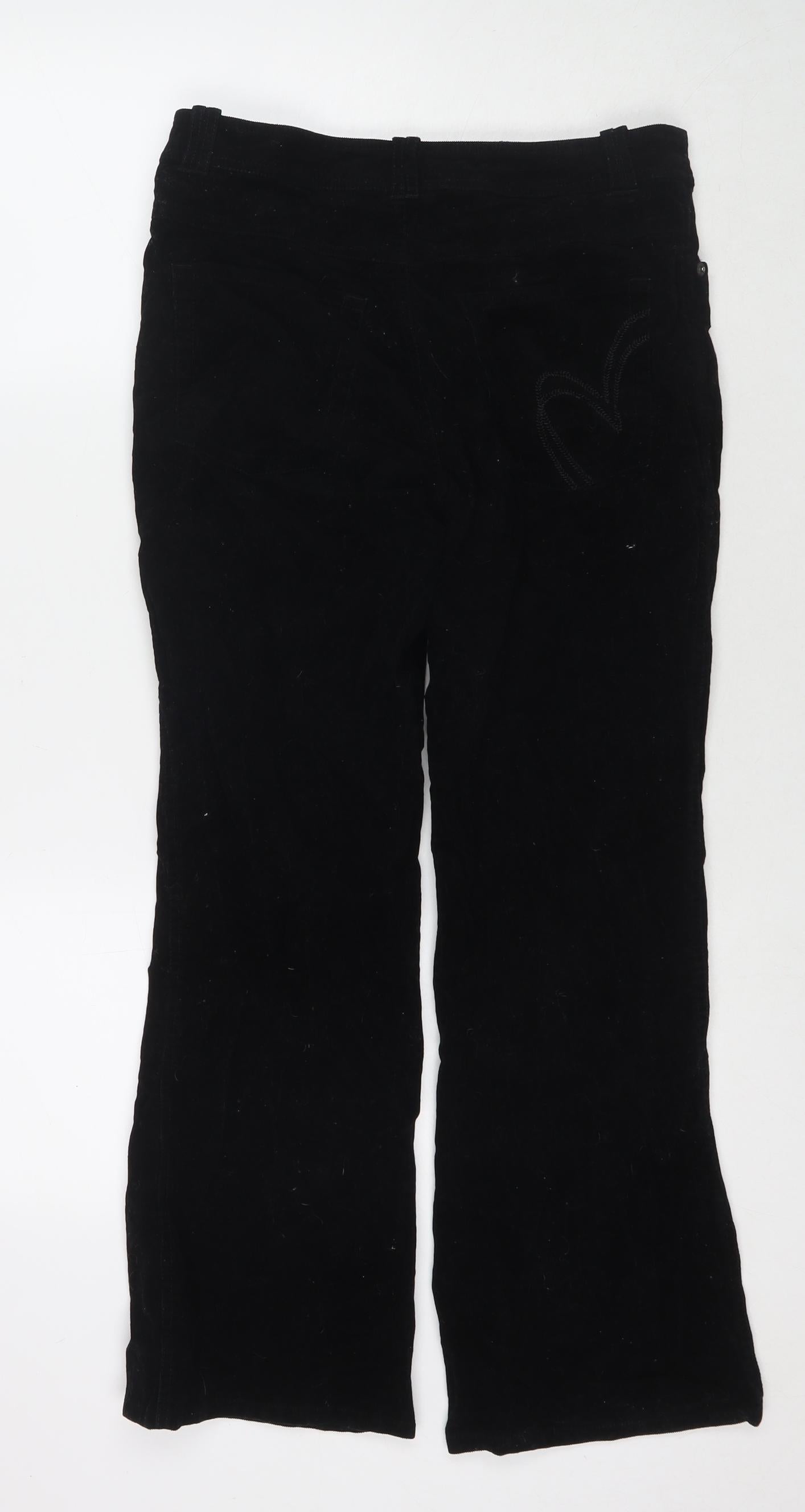 Per Una Womens Black Cotton Trousers Size 12 L27 in Regular Zip