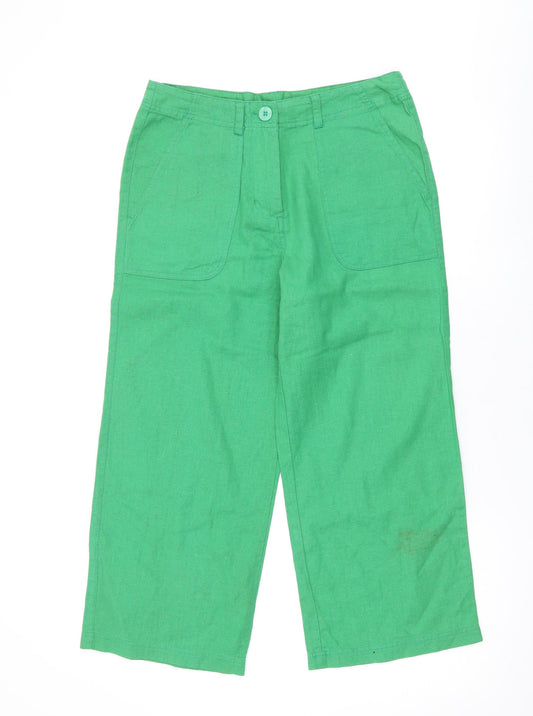 Epilogue Womens Green Linen Trousers Size 10 L23 in Regular Zip