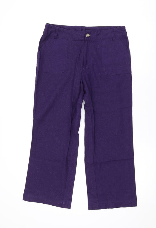 ESMARA Womens Purple Linen Trousers Size 12 L24 in Regular Zip