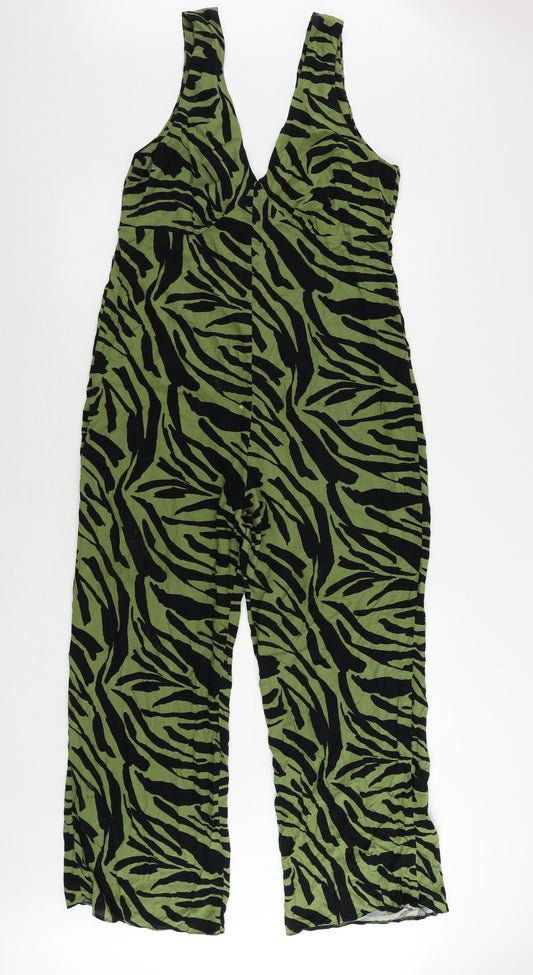 New Look Womens Green Animal Print Viscose Jumpsuit One-Piece Size 12 L29 in Zip