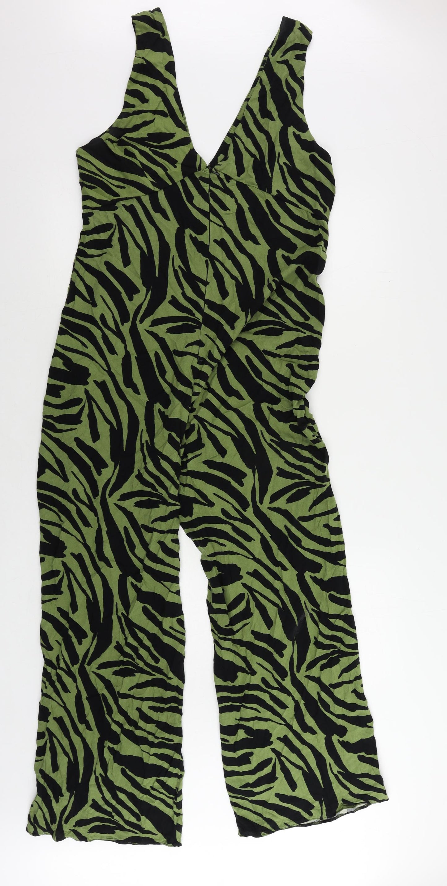 New Look Womens Green Animal Print Viscose Jumpsuit One-Piece Size 12 L29 in Zip