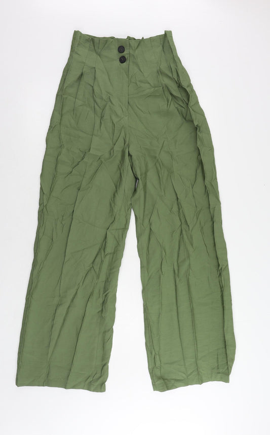 Bershka Womens Green Viscose Trousers Size 6 L30 in Regular Zip