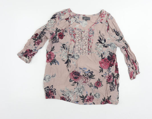 Per Una Womens Pink Floral Viscose Basic Blouse Size 16 Boat Neck