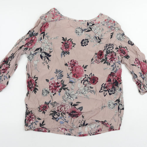 Per Una Womens Pink Floral Viscose Basic Blouse Size 16 Boat Neck