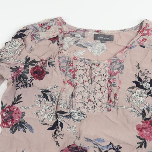 Per Una Womens Pink Floral Viscose Basic Blouse Size 16 Boat Neck