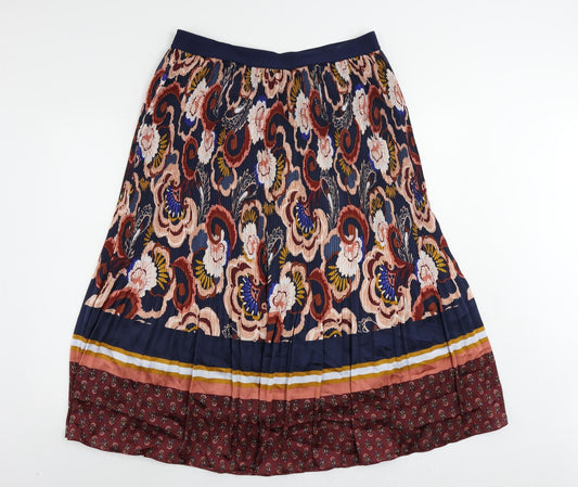 Marks and Spencer Womens Multicoloured Floral Polyester Pleated Skirt Size 16 - Elastic Waist