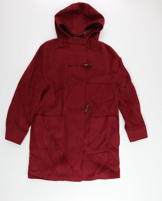 Marks and Spencer Womens Red Pea Coat Coat Size 12 Zip - Hooded