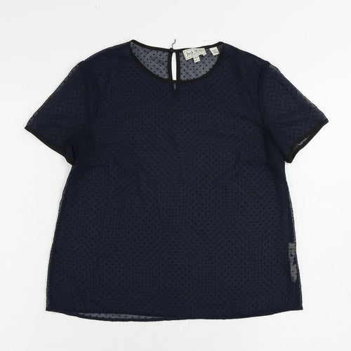 Jack Wills Womens Blue Polka Dot Polyester Basic Blouse Size 8 Round Neck - Sheer