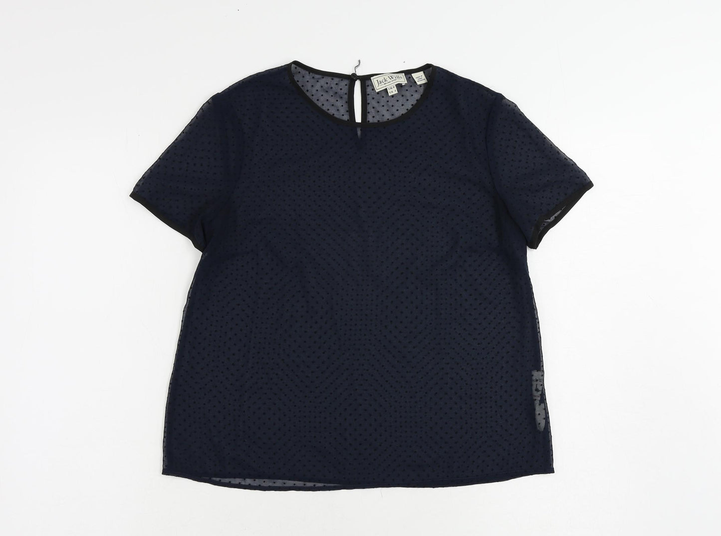 Jack Wills Womens Blue Polka Dot Polyester Basic Blouse Size 8 Round Neck - Sheer