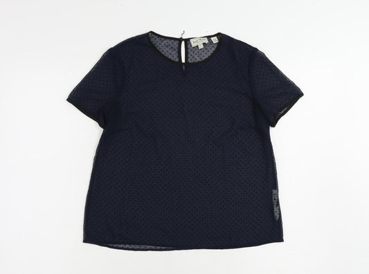 Jack Wills Womens Blue Polka Dot Polyester Basic Blouse Size 8 Round Neck - Sheer