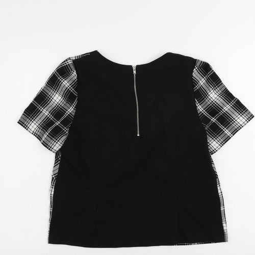 Oasis Womens Black Plaid Polyester Basic Blouse Size 14 Round Neck