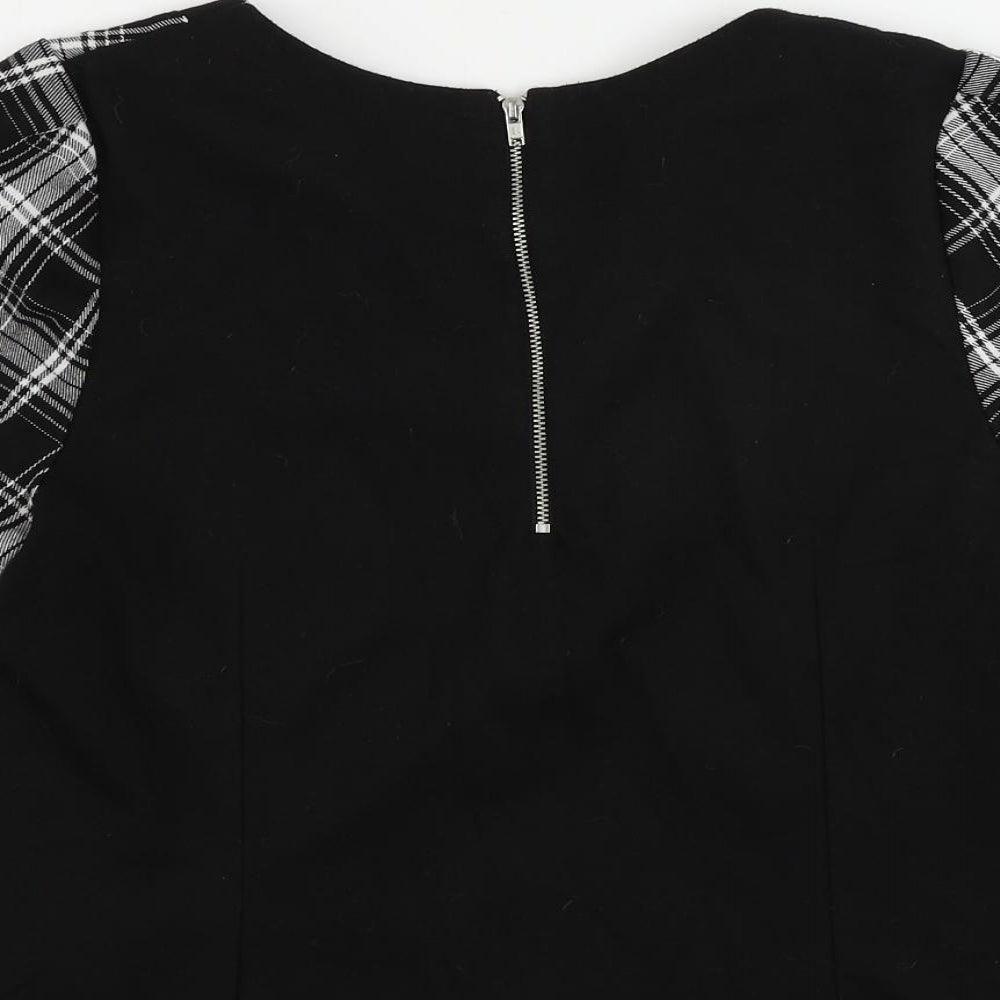 Oasis Womens Black Plaid Polyester Basic Blouse Size 14 Round Neck