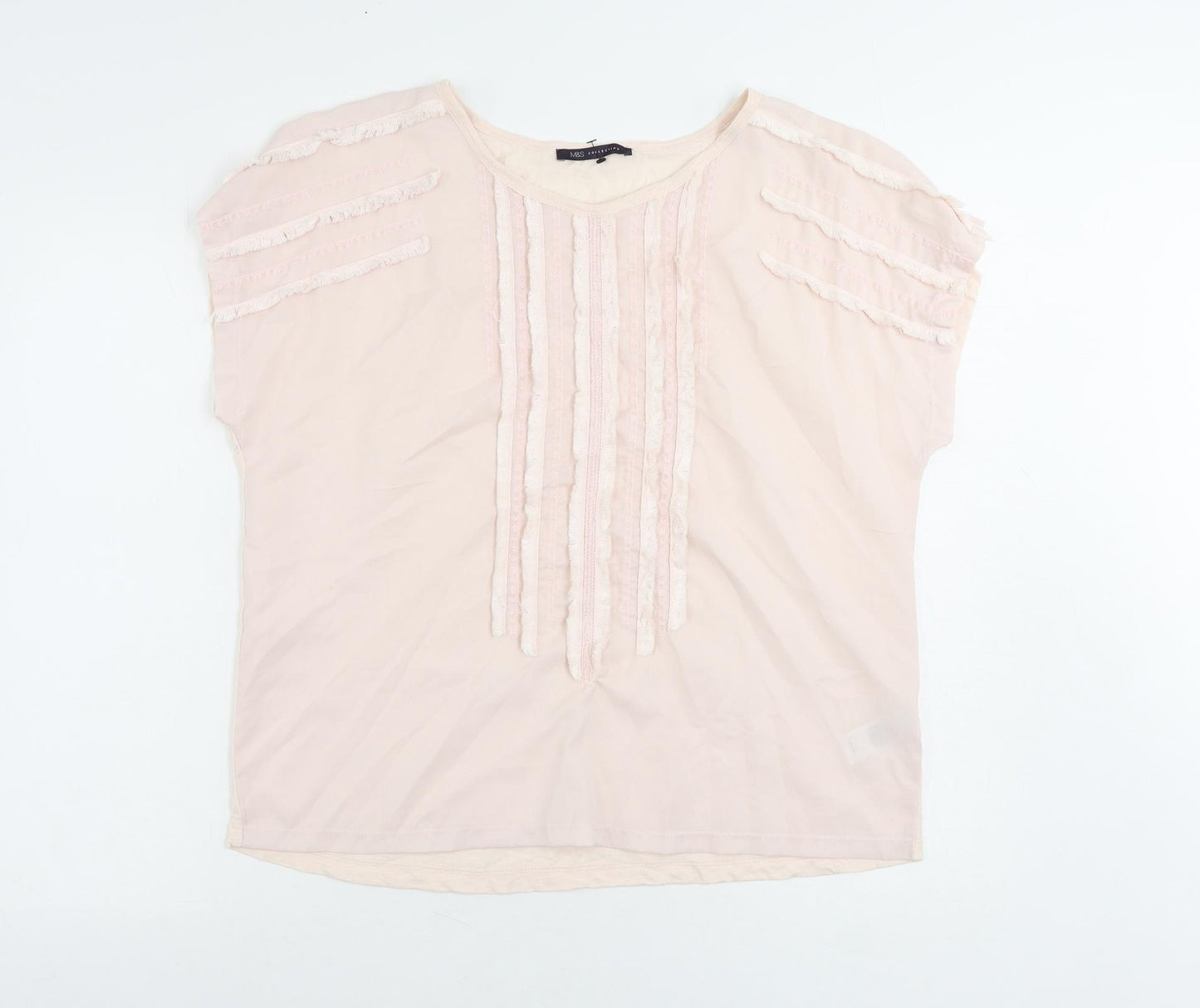 Marks and Spencer Womens Pink Polyester Basic Blouse Size 14 Boat Neck