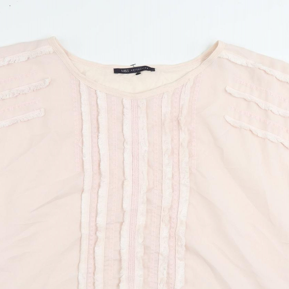 Marks and Spencer Womens Pink Polyester Basic Blouse Size 14 Boat Neck