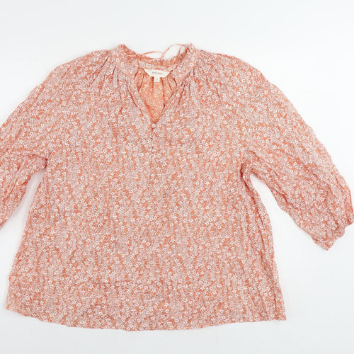 Per Una Womens Orange Floral Cotton Basic Blouse Size 18 V-Neck