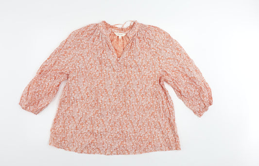 Per Una Womens Orange Floral Cotton Basic Blouse Size 18 V-Neck