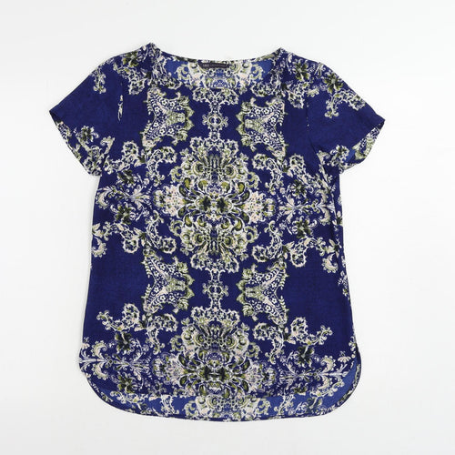 Marks and Spencer Womens Blue Paisley Polyester Basic Blouse Size 8 Boat Neck