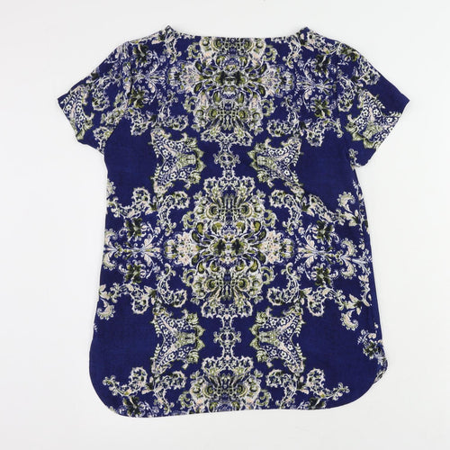 Marks and Spencer Womens Blue Paisley Polyester Basic Blouse Size 8 Boat Neck