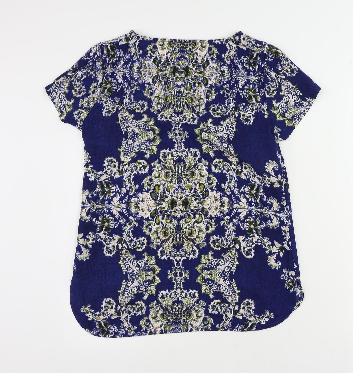 Marks and Spencer Womens Blue Paisley Polyester Basic Blouse Size 8 Boat Neck