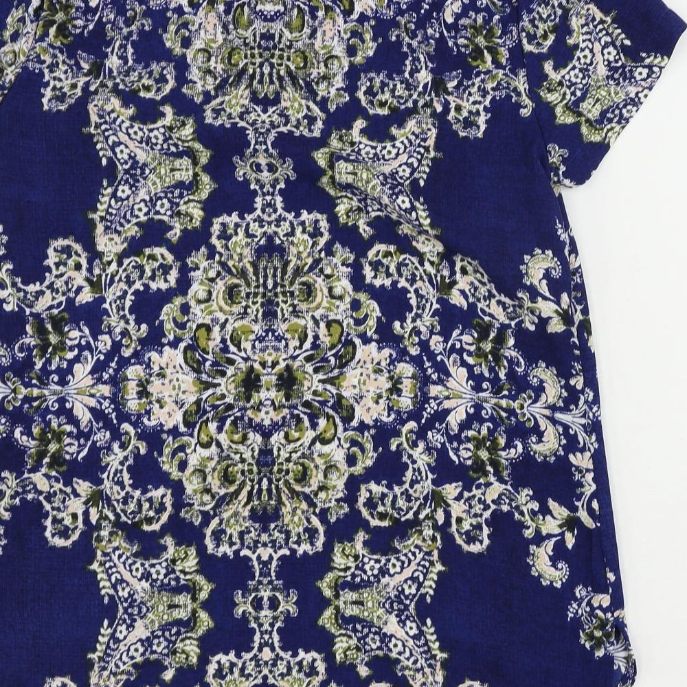 Marks and Spencer Womens Blue Paisley Polyester Basic Blouse Size 8 Boat Neck