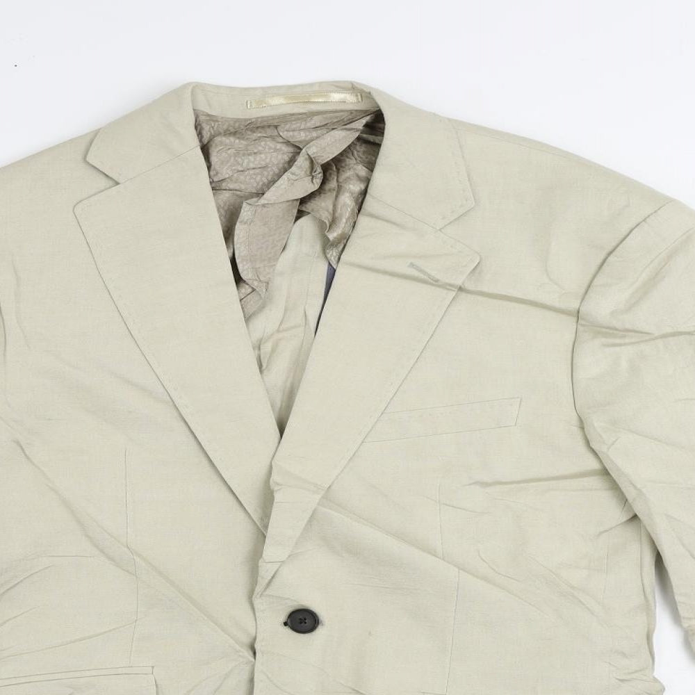 Jaeger Mens Beige Silk Jacket Blazer Size 38 Regular