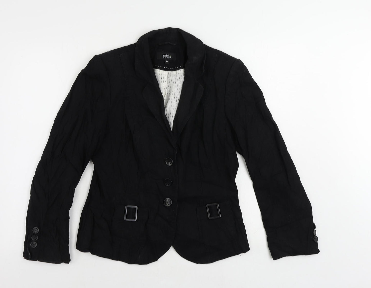 Marks and Spencer Womens Black Jacket Blazer Size 14 Button