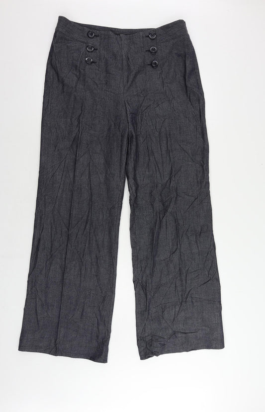 Marks and Spencer Womens Blue Polyester Trousers Size 14 L32 in Regular Zip