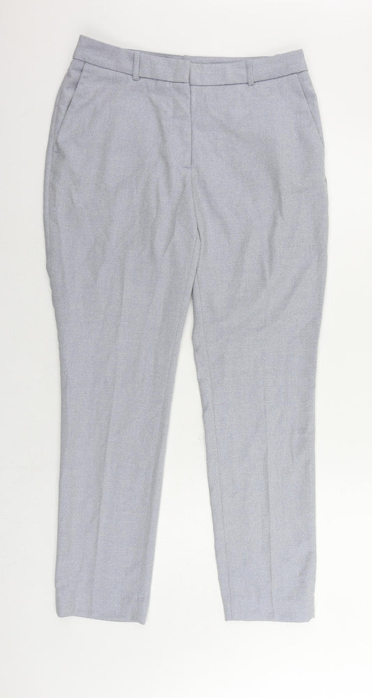 H7M Womens Blue Polyester Chino Trousers Size 12 L29 in Regular Zip