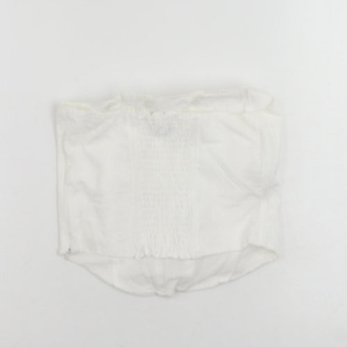 Zara Womens White Cotton Cropped Blouse Size L Square Neck - Corset Style