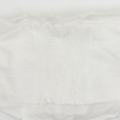 Zara Womens White Cotton Cropped Blouse Size L Square Neck - Corset Style