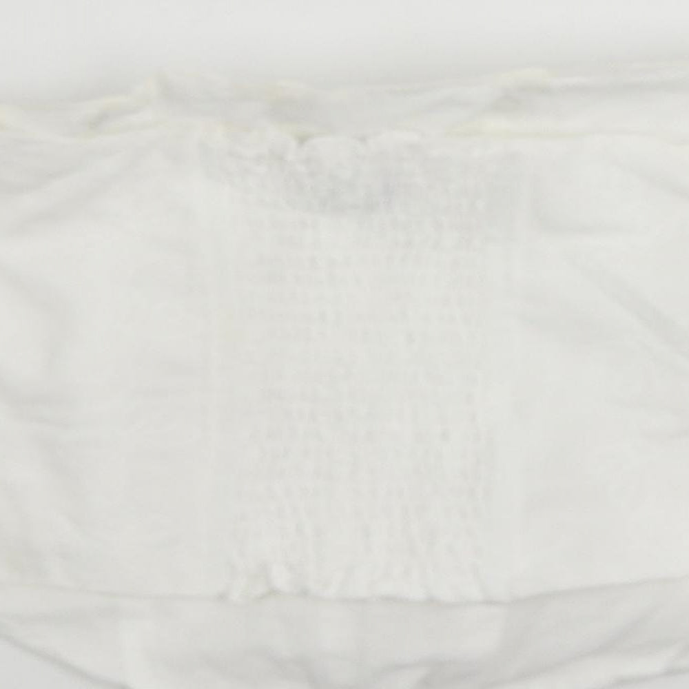 Zara Womens White Cotton Cropped Blouse Size L Square Neck - Corset Style