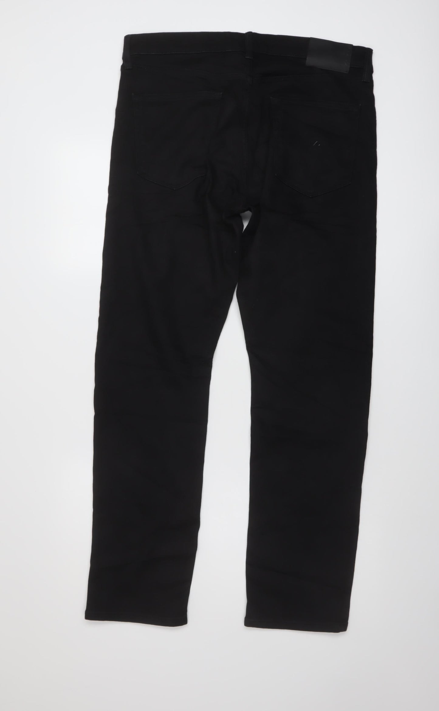 Marks and Spencer Mens Black Cotton Straight Jeans Size 36 in L31 in Slim Button