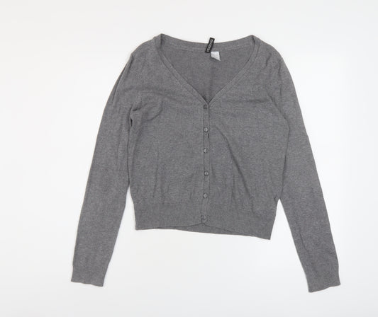 H&M Womens Grey V-Neck Cotton Cardigan Jumper Size S