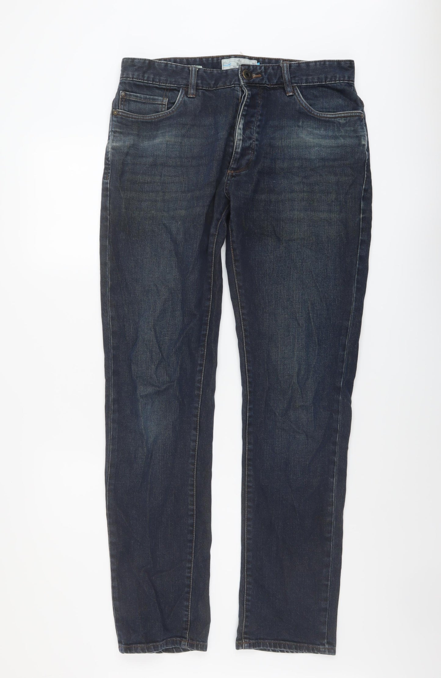 NEXT Mens Blue Cotton Straight Jeans Size 32 in L33 in Regular Button