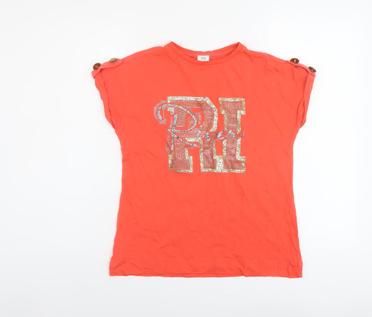 River Island Girls Orange Cotton Basic T-Shirt Size 11-12 Years Round Neck Pullover