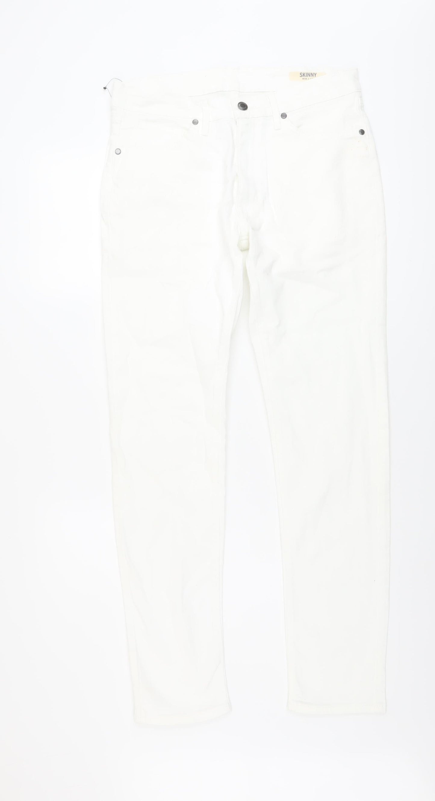 Marks and Spencer Mens White Cotton Skinny Jeans Size 30 in L31 in Regular Button