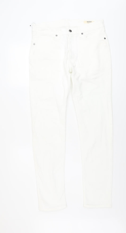 Marks and Spencer Mens White Cotton Skinny Jeans Size 30 in L31 in Regular Button